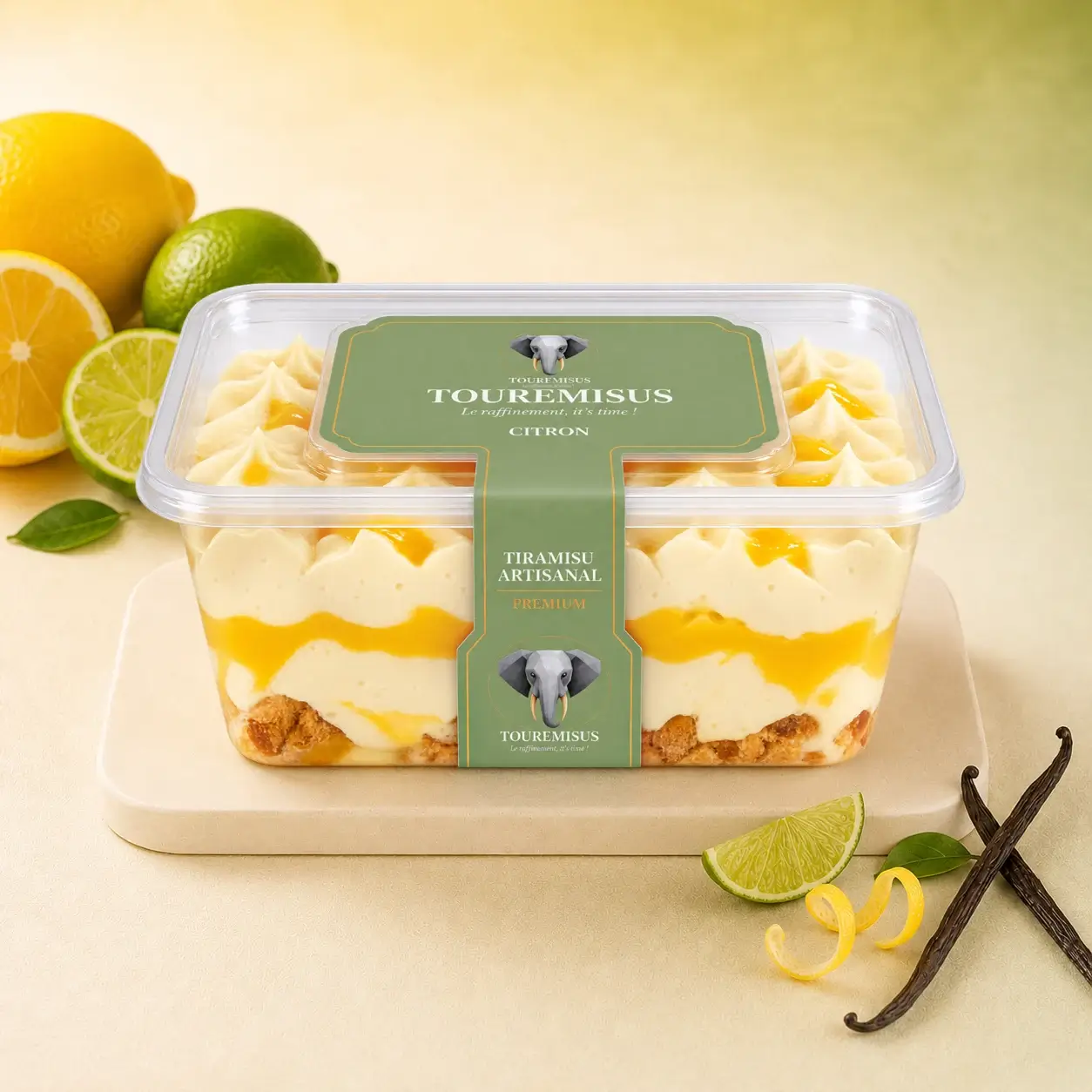 Tiramisu citron artisanal Touremisus en boîte d'un litre