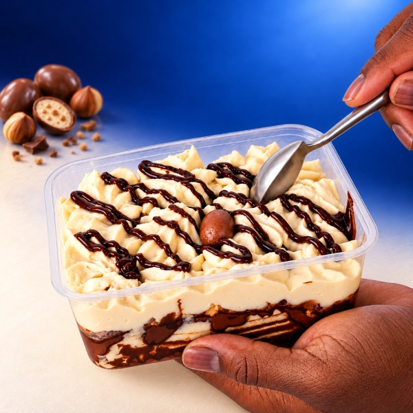 Cuillère prélevant une bouchée de tiramisu Schokobon Touremisus